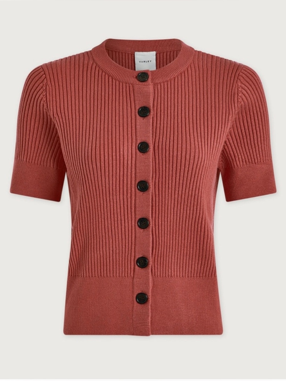 Varley Micha Short Sleeve Cardigan in Mauvewood— Womens Large